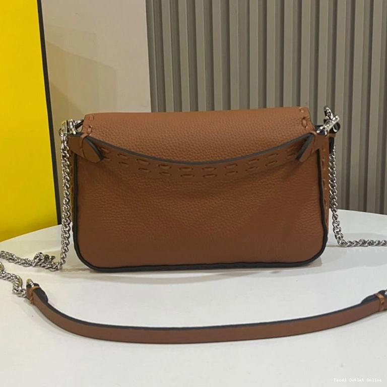 Cheap Mini Selleria In Fendi Cuoio Brown Romano Bag Baguette Leather 0727